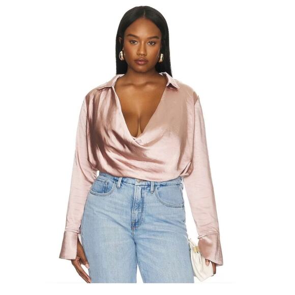 NWT Marissa Top Dusty Pink REMI x REVOLVE adjustable flirty drape sexy satin L - Picture 2 of 11